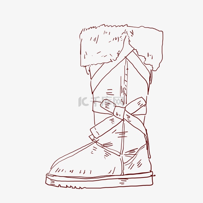手绘线描雪地靴插画