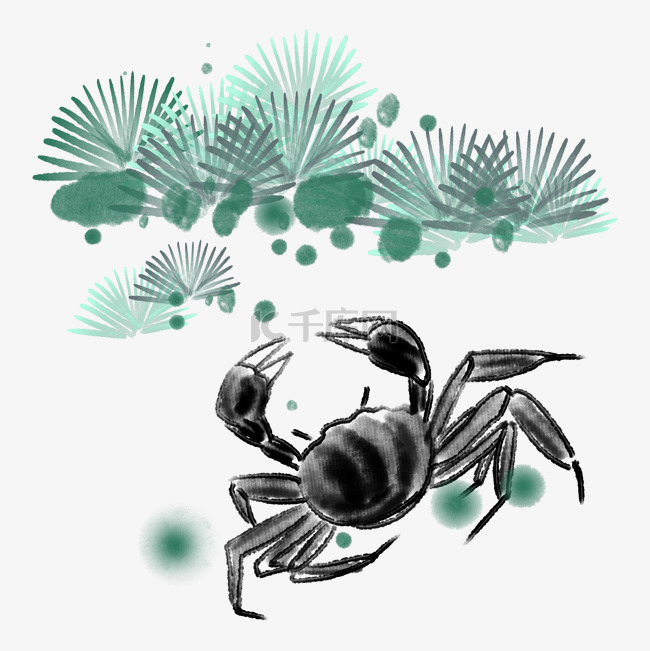 水墨黑色螃蟹插画