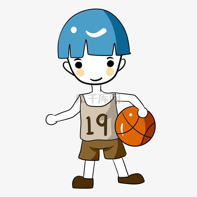 彩色手绘打篮球的男孩元素