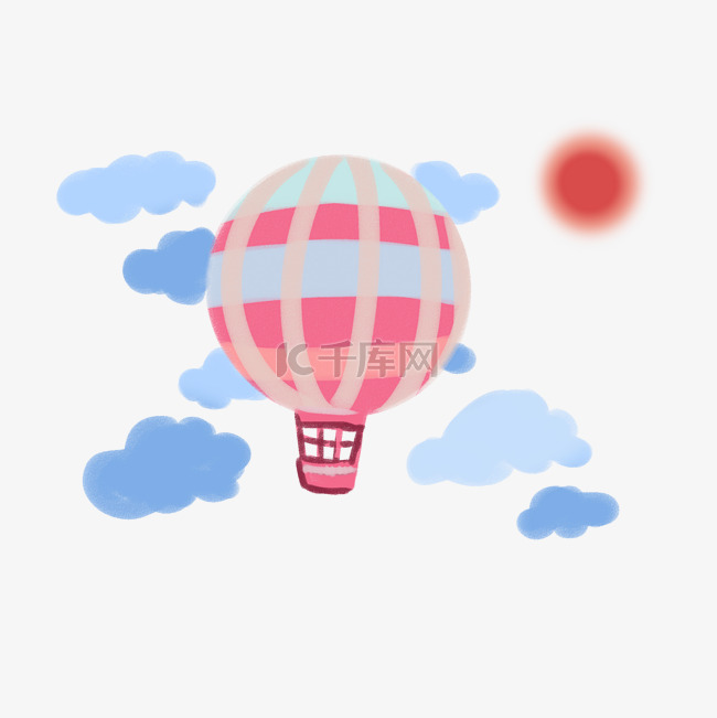 可爱插画风云中漂浮热气球图案