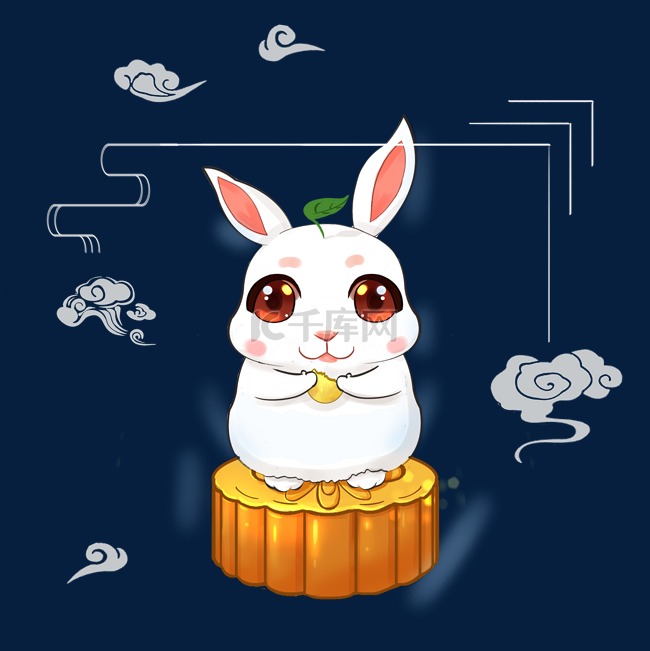 中秋玉兔吃月饼月饼png