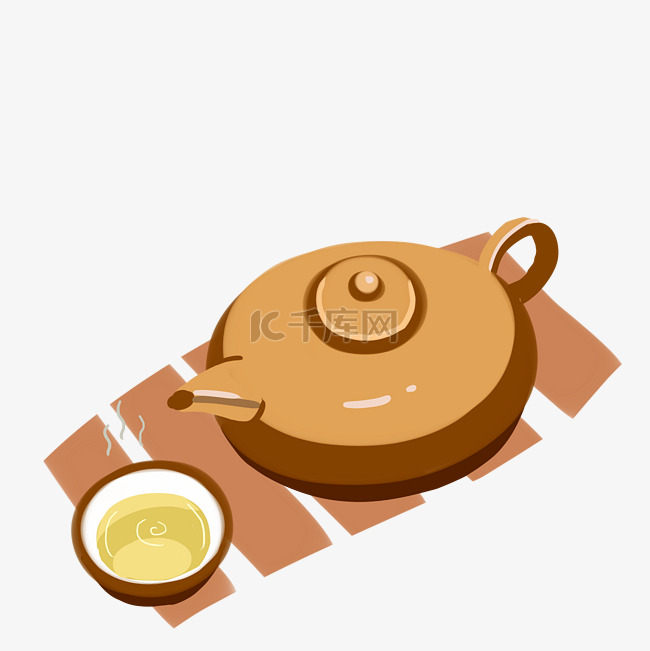 清新手绘茶壶茶碗插画