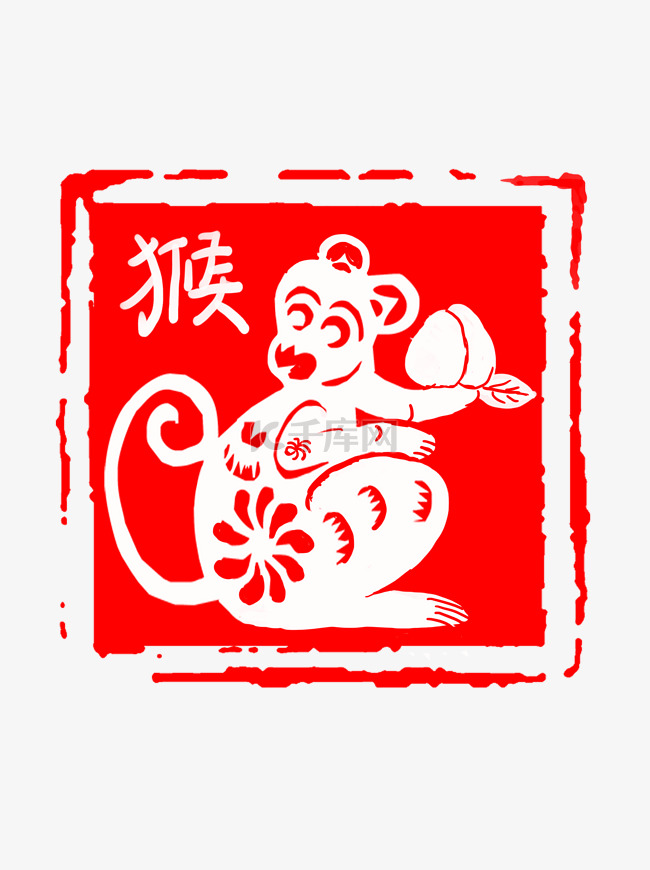 中国风红色古典生肖猴子印章边框