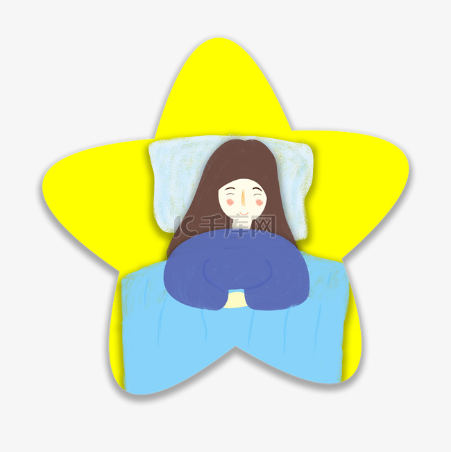 黄色卡通星星里面睡觉的女孩