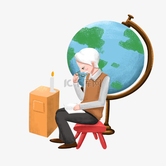 地球一小时看书的老人插画免抠图片是千库网设计师制作的卡通手绘png