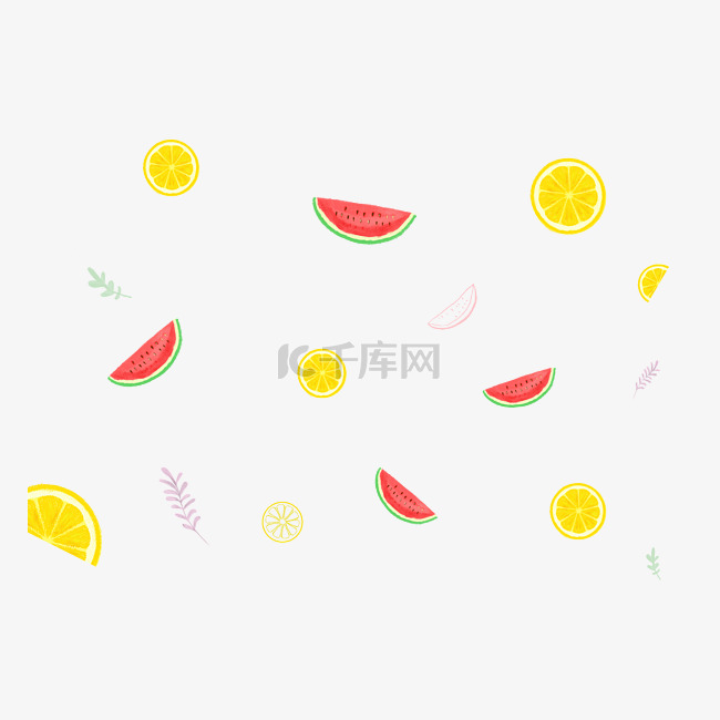 手绘夏日小清新水果西瓜柠檬PNG