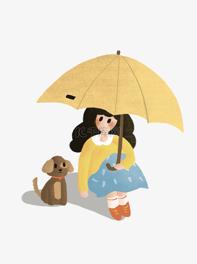 打伞的小狗和女孩