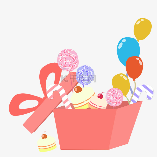 气球蛋糕礼物盒插画