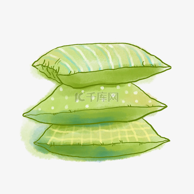 一组草绿色枕头抱枕PNG免抠素材