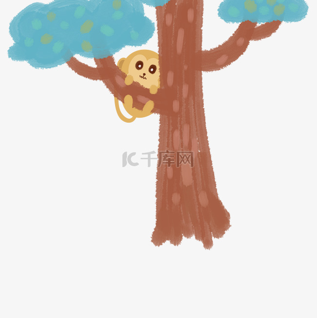 可爱动物猴子爬树手绘插画psd