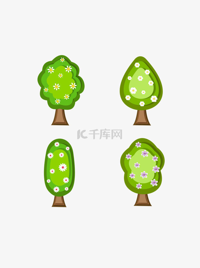小清新卡通植物之纸片风绿色小树