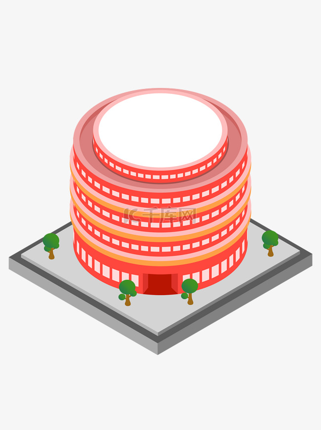 2.5D立体圆顶高层建筑元素可商用