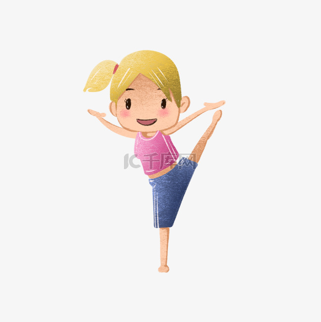 运动系列可爱插画女孩瑜伽