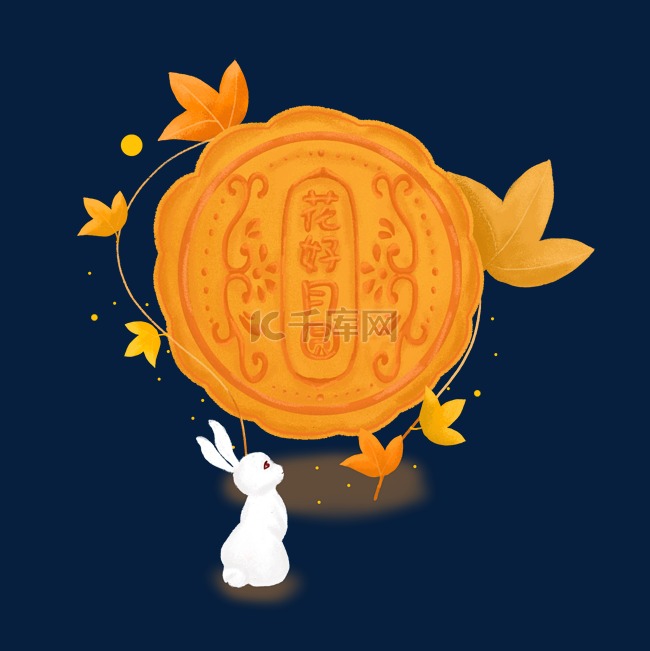 中秋佳节仰望月饼的小白兔