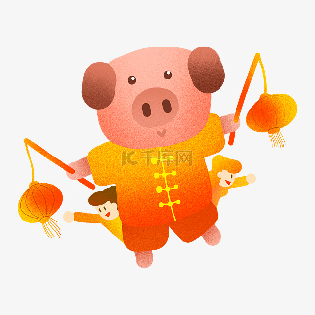 猪年2019小猪灯笼插画