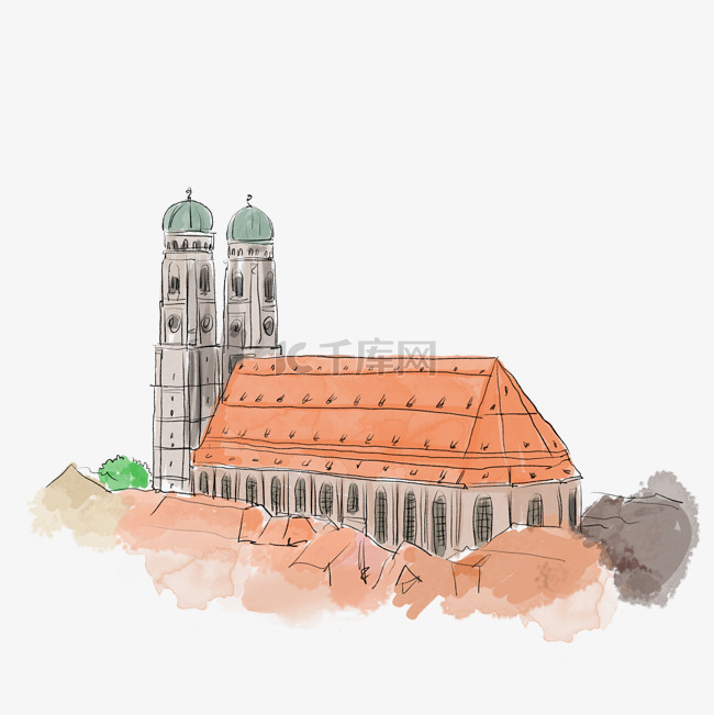 地标慕尼黑圣母教堂插画