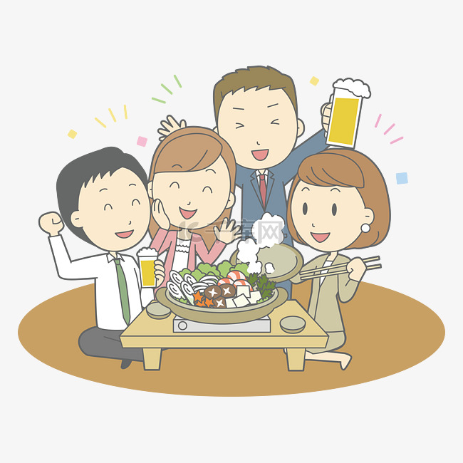 同事朋友聚会吃火锅矢量图