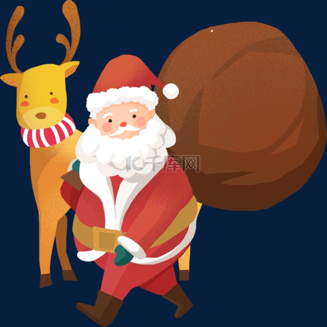 欢乐圣诞老人与麋鹿卡通插画