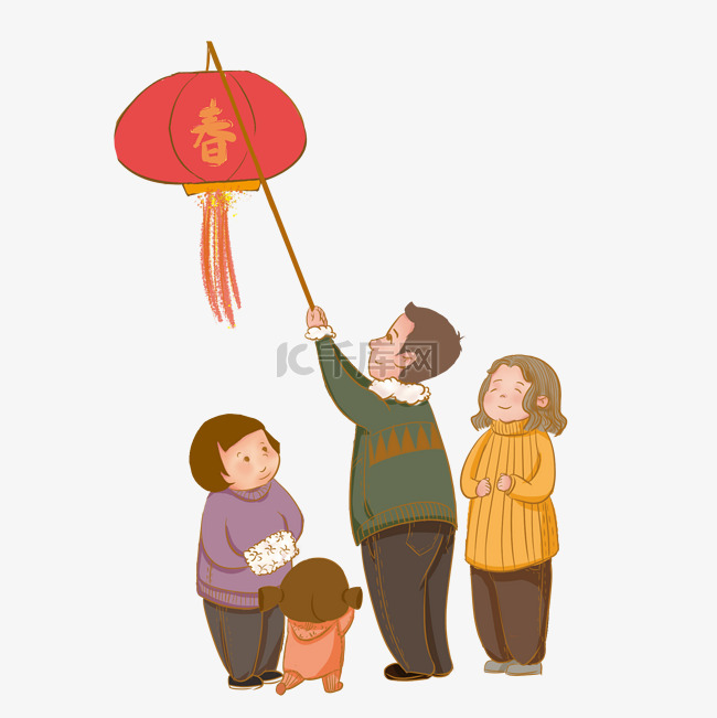 春节家人灯笼