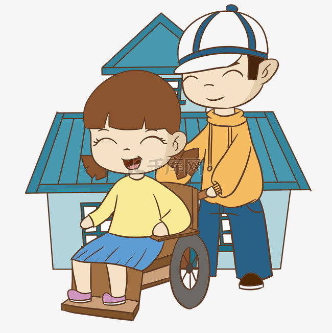 坐轮椅的残疾人物插画