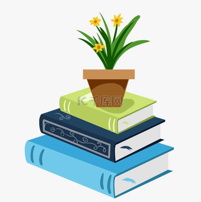 书籍与绿色植物 