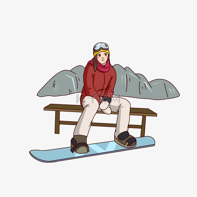 手绘冬季旅游滑雪美女人物插画