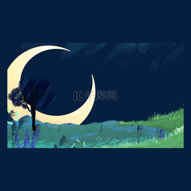 手绘仲夏夜之梦夜空插画边框