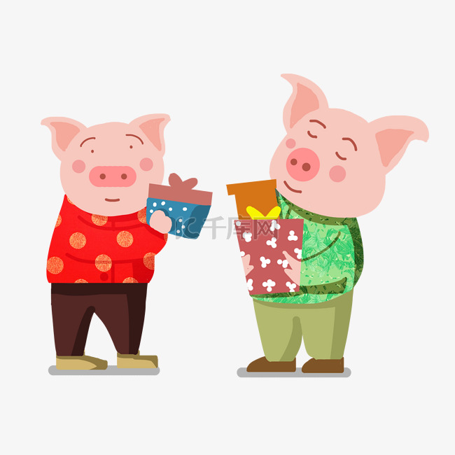 猪年猪猪的开心生活卡通插画三