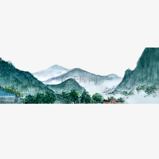 山水水墨青山国画PNG远景