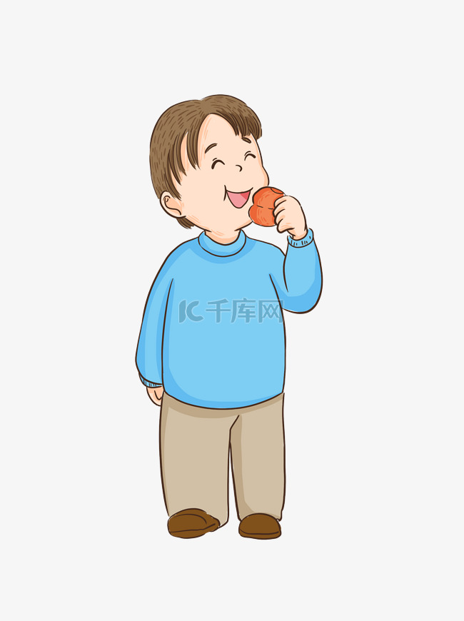 彩绘吃柿子的男生