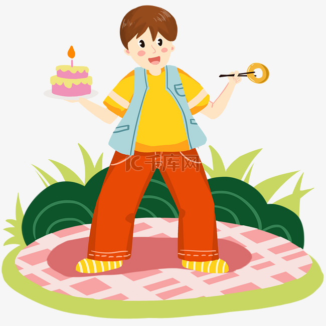 春季男同学户外野餐蛋糕甜甜圈