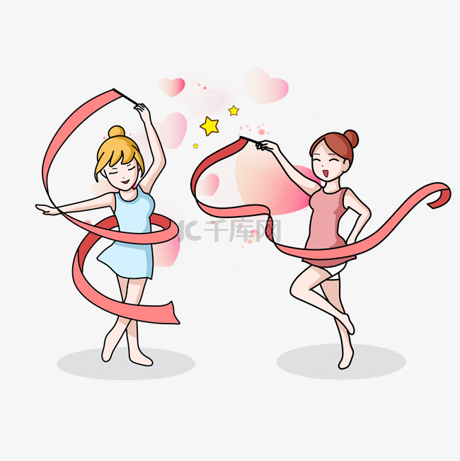 跳舞的两个美女卡通全民运动插画