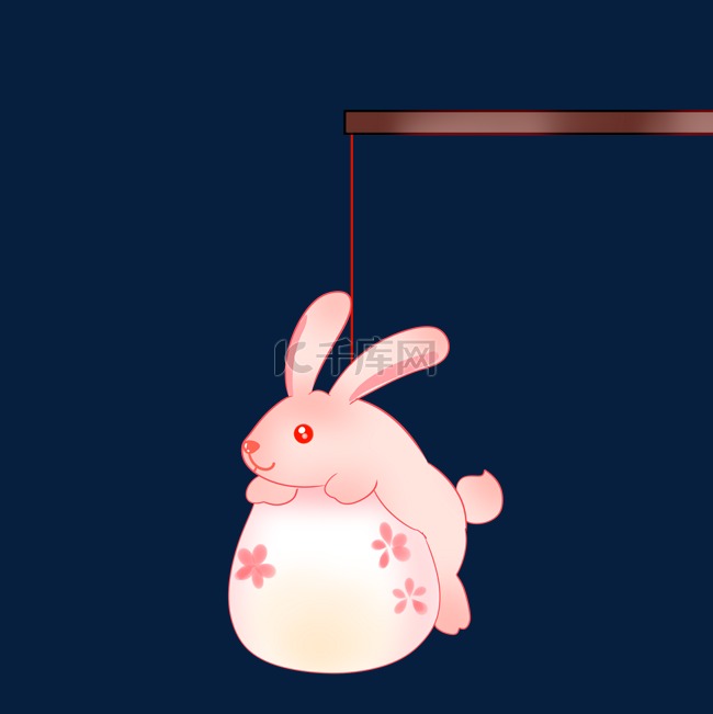 手绘粉色的兔子灯插画