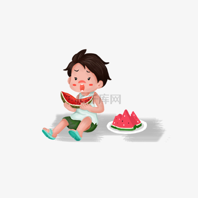 夏至小朋友吃西瓜免抠素材