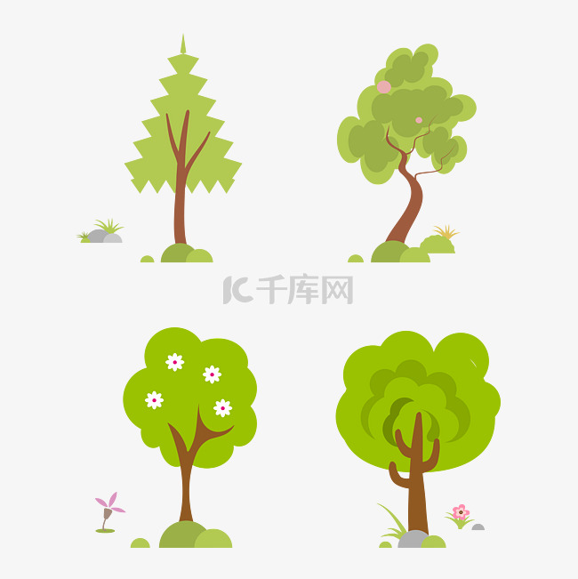 春夏绿色树木矢量植物设计