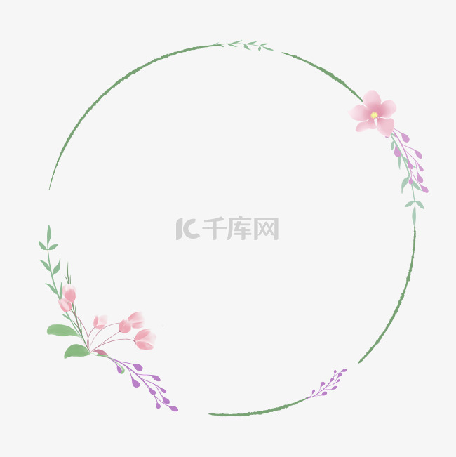 小清新粉色海棠花苞花环边框