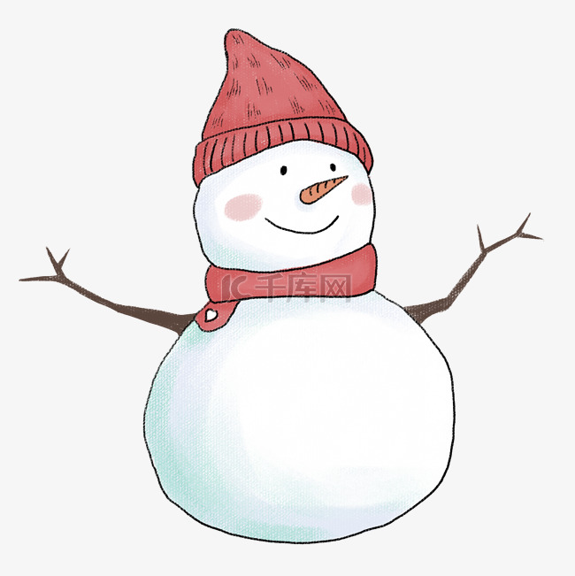 冬季下大雪张开双手的雪人插画
