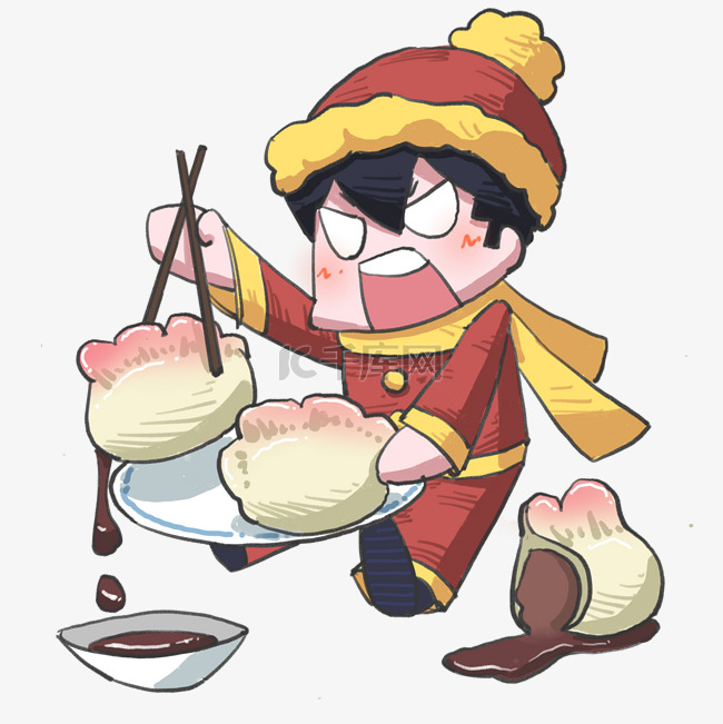 冬至吃饺子的小男孩