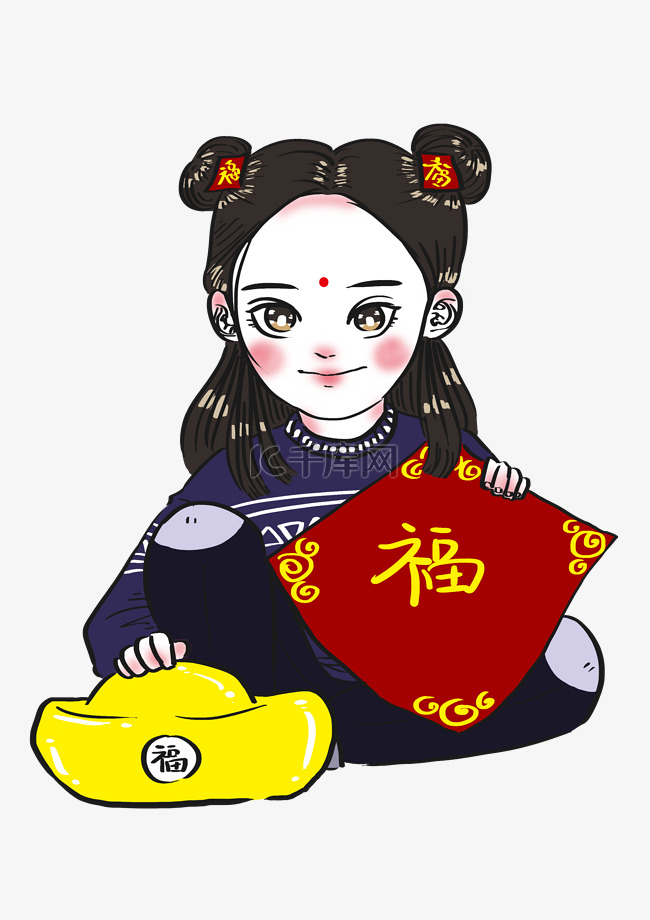 新年贺图祝福平安吉祥女娃娃卡通