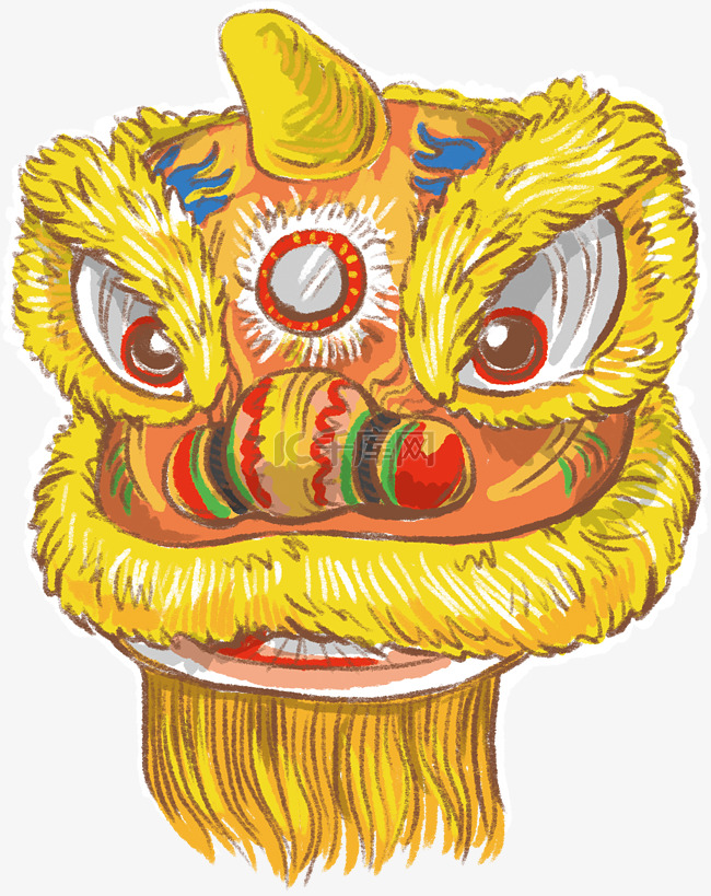 手绘金黄色岭南传统狮子头
