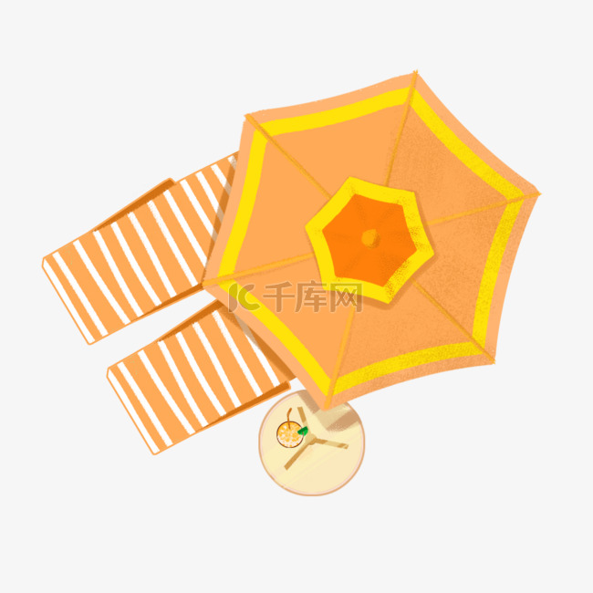 夏季手绘卡通黄色太阳伞沙滩椅