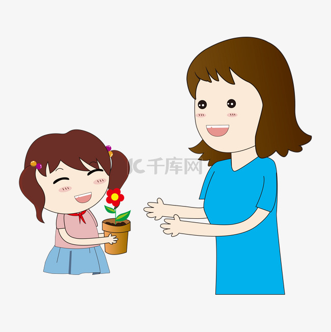 手绘女学生给老师送花