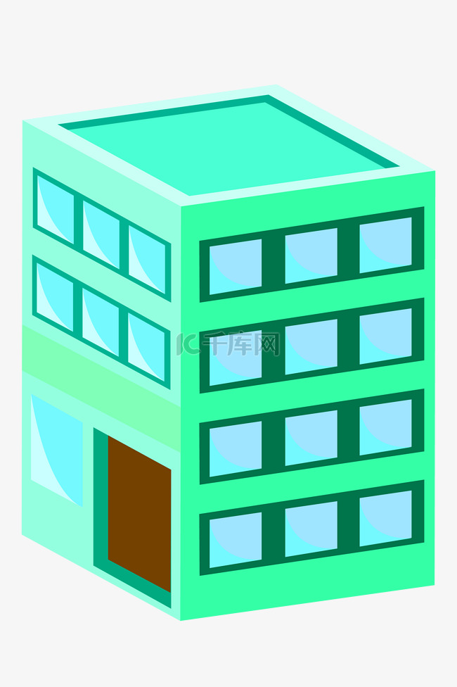 2.5D绿色立体建筑插图