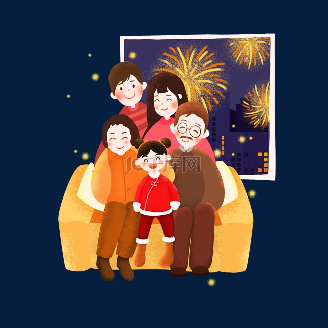 新年团聚手绘一家人