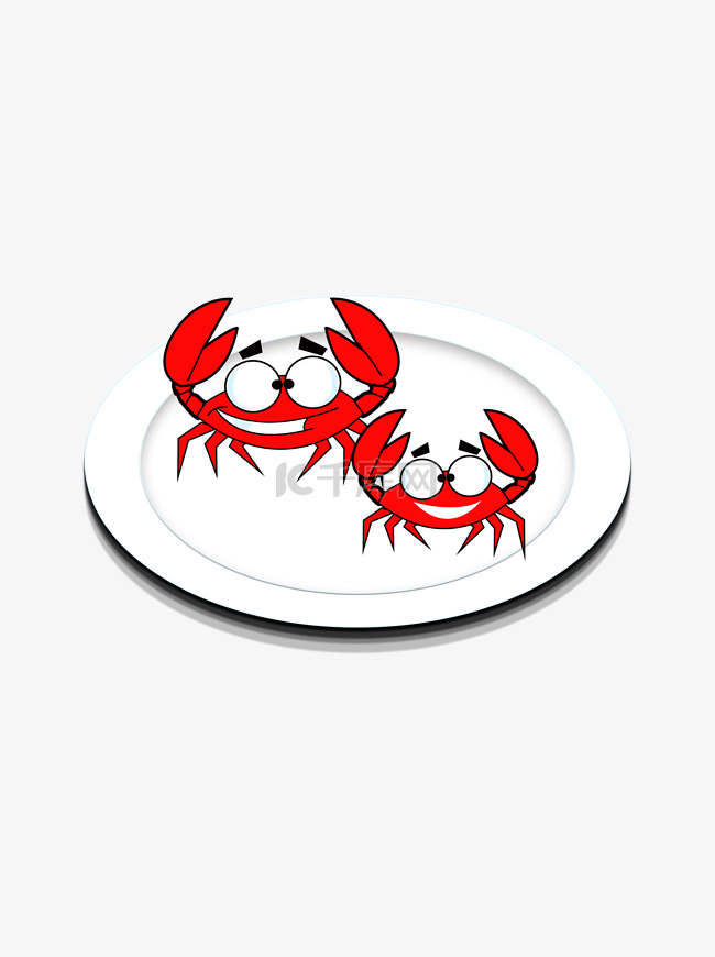 盘中可爱卡通红色大闸蟹