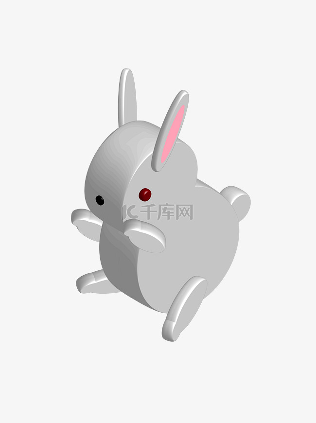 2.5D立体灰色兔子矢量图元素