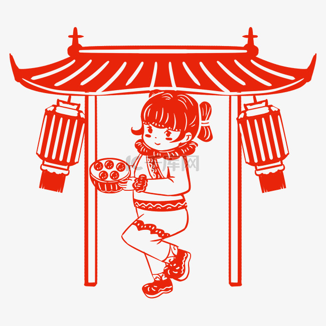 剪纸风中国传统习俗手绘插画