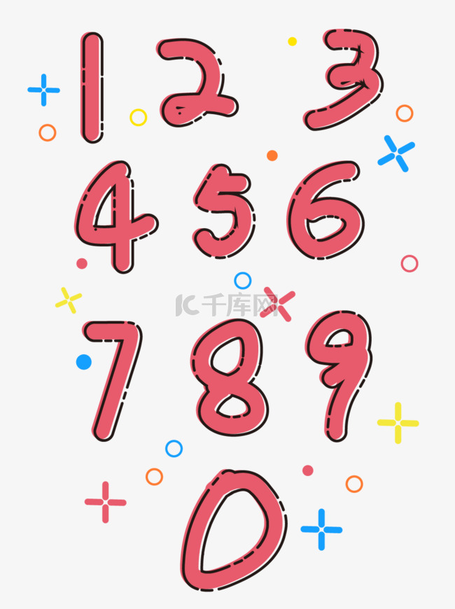 简约手绘MBE风格0至9数字元