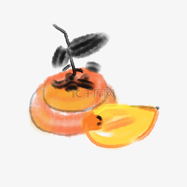 水墨水果柿子
