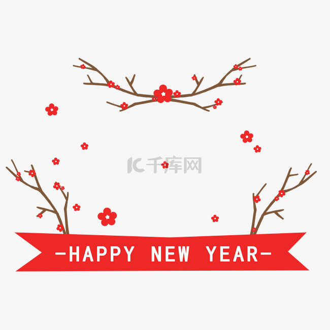 红色梅花树枝新年装饰标题框